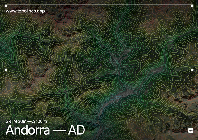Contour map of Andorra, Andorra