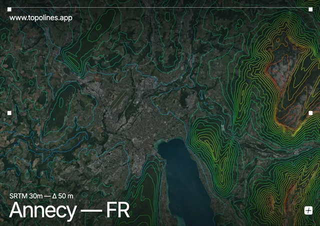 Contour map of Annecy, France