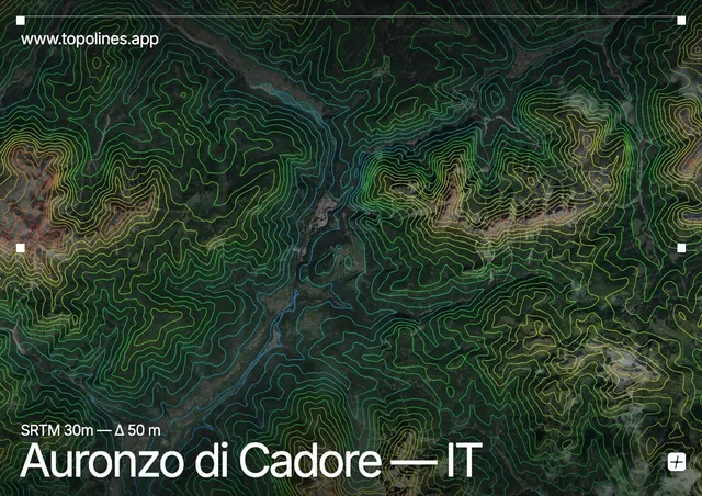 Contour map of Auronzo di Cadore