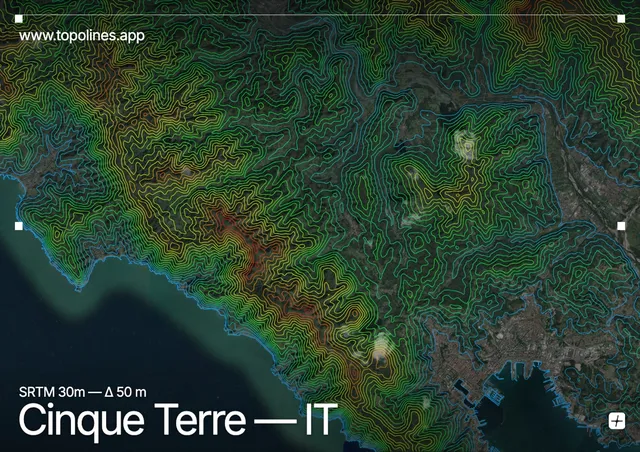 Contour map of Cinque Terre