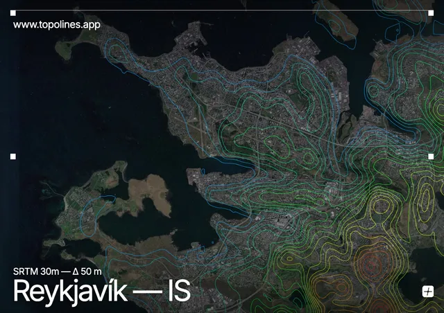 Contour map of Reykjavík