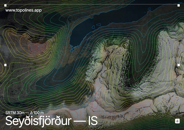 Contour map of Seyðisfjörður