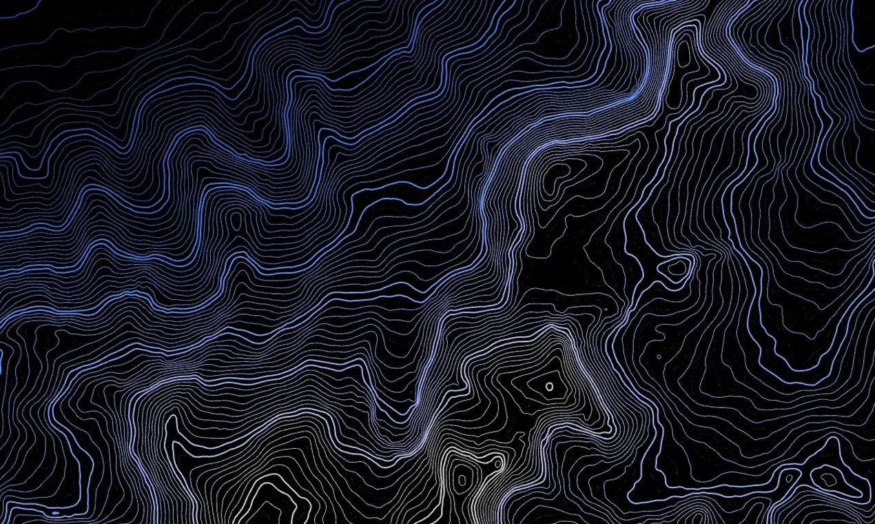 Contour lines coloured by elevation, from deep blue in the valleys to white on the summits