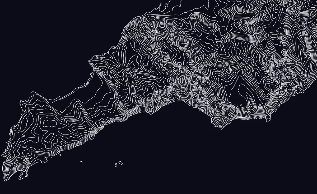 Contour map of the Sorrento peninsula, the sea masked out along the coastline