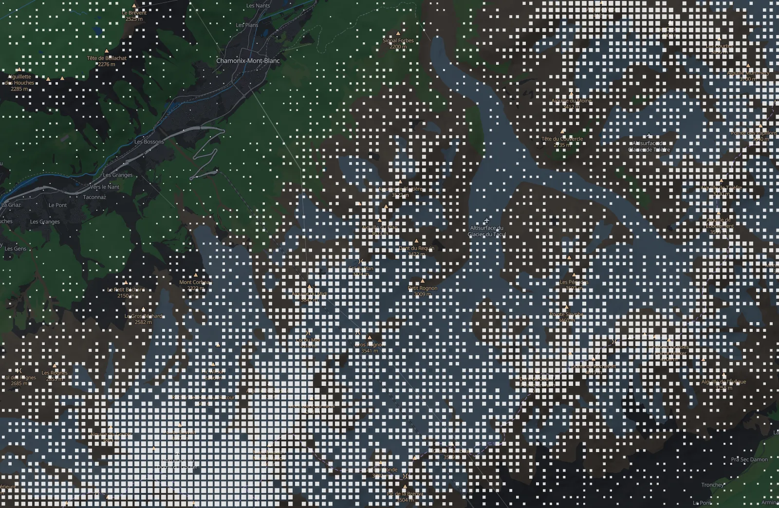 Mont-Blanc massif elevation map in Points mode
