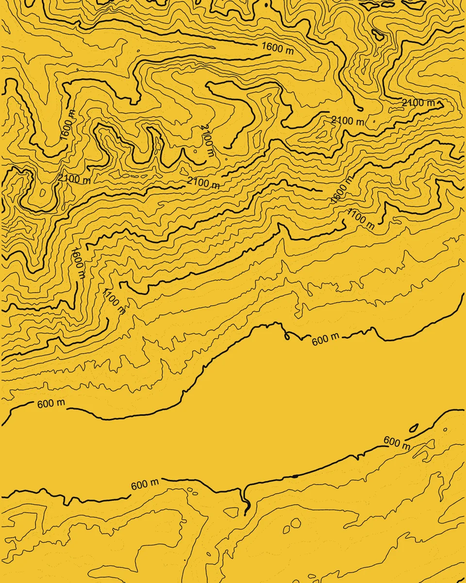 Nordkette above Innsbruck, bold black contours and height labels on yellow