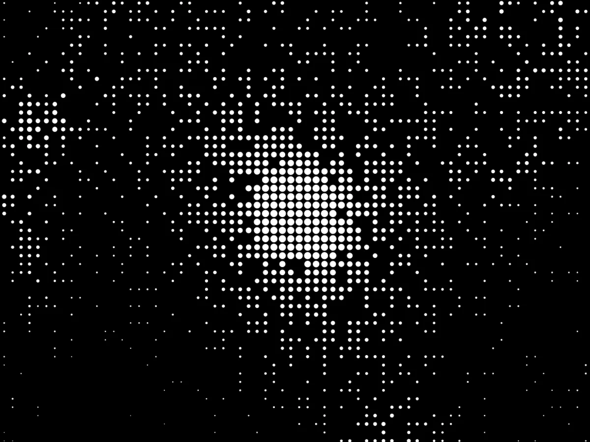 Mount Fuji in white dots on black, one ink colour