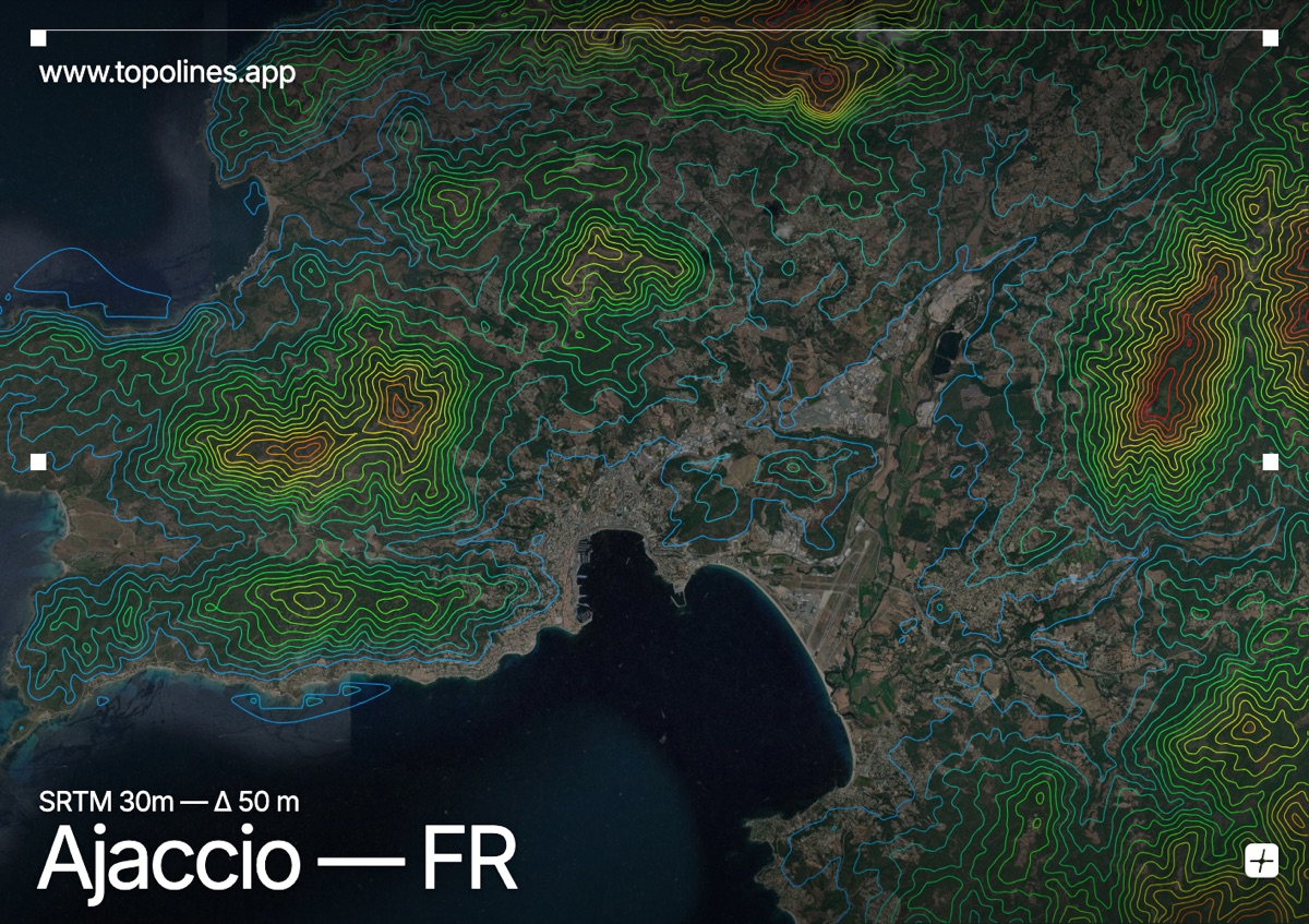 Contour map of Ajaccio
