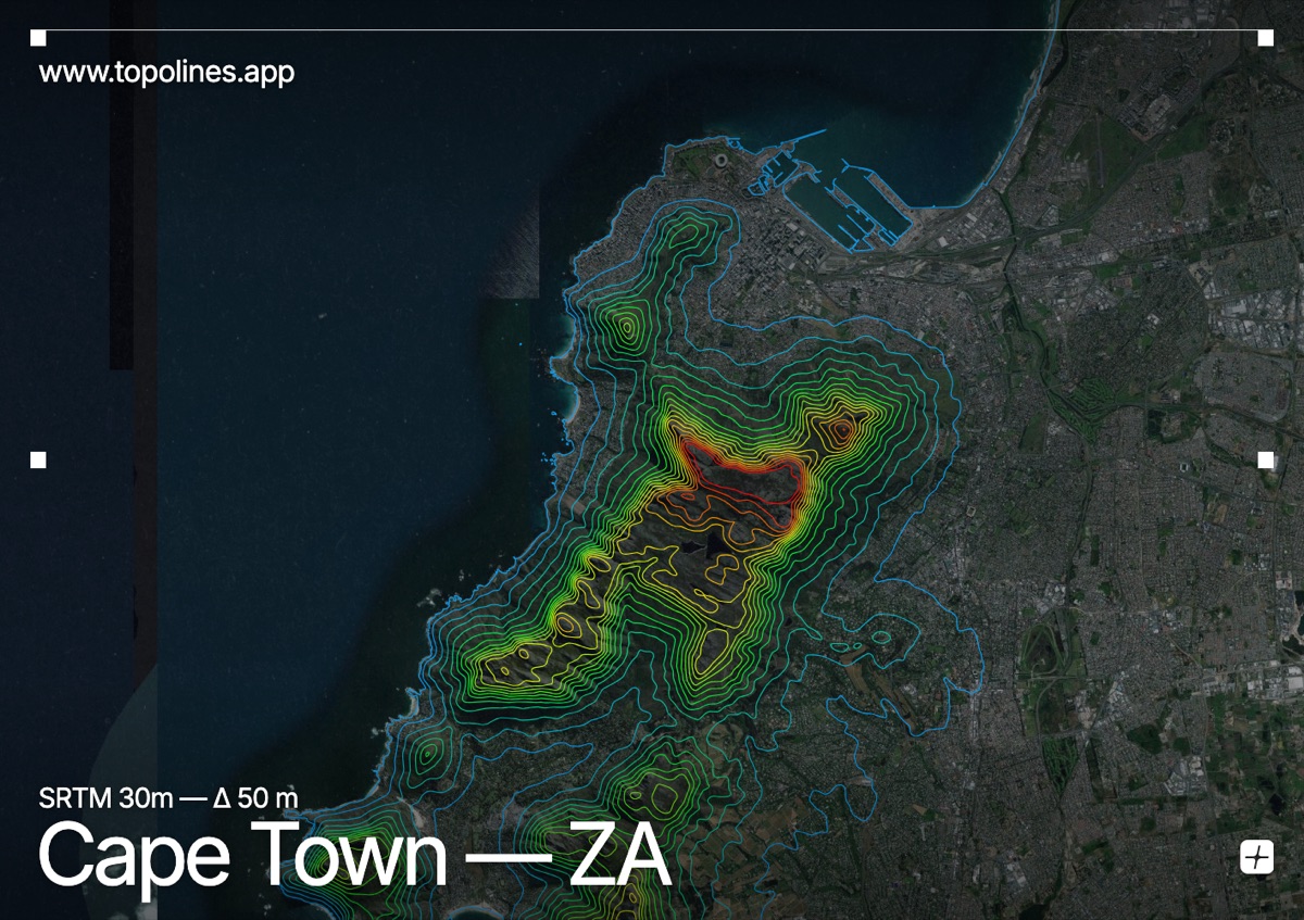 Contour map of Cape Town