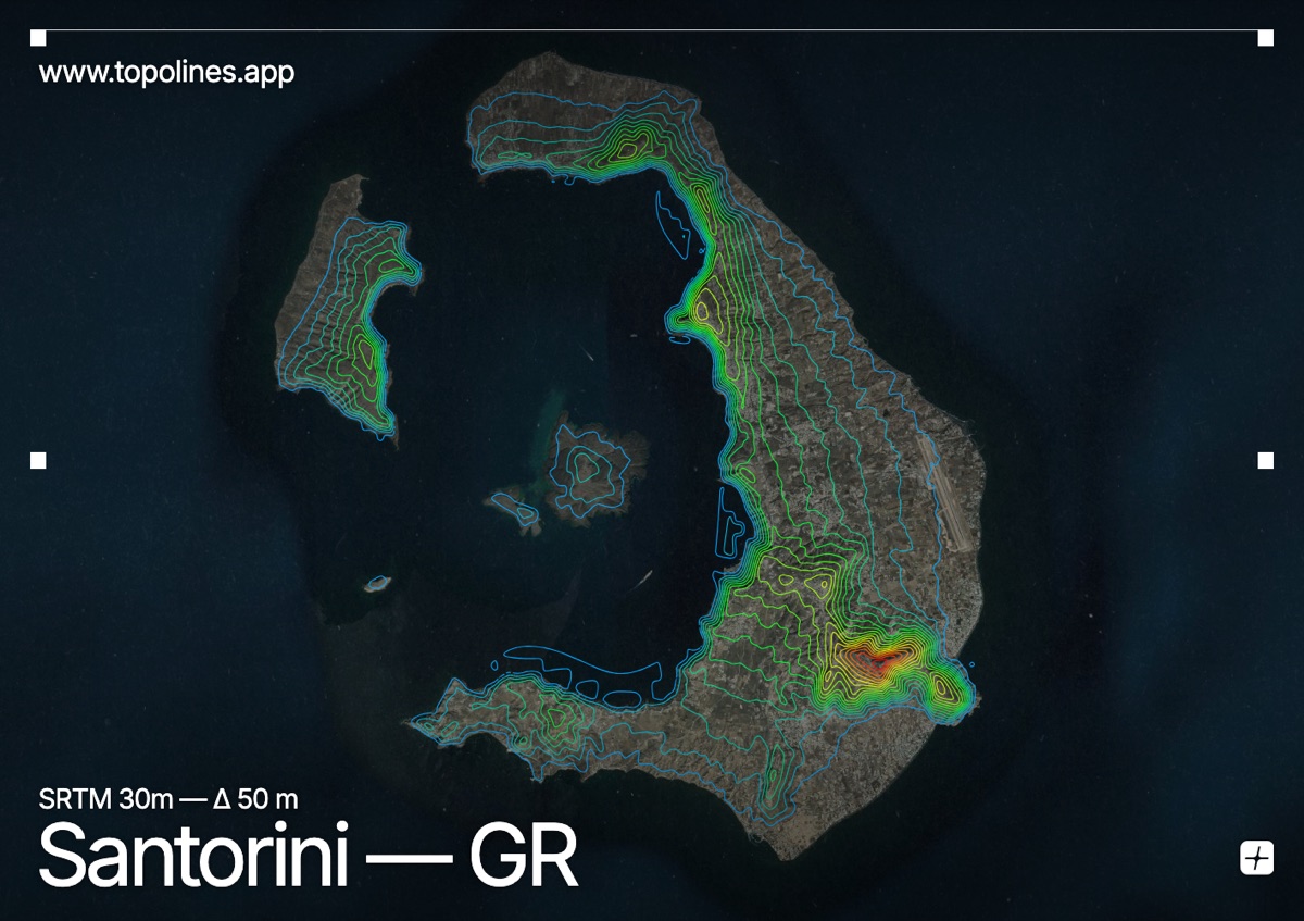 Contour map of Santorini
