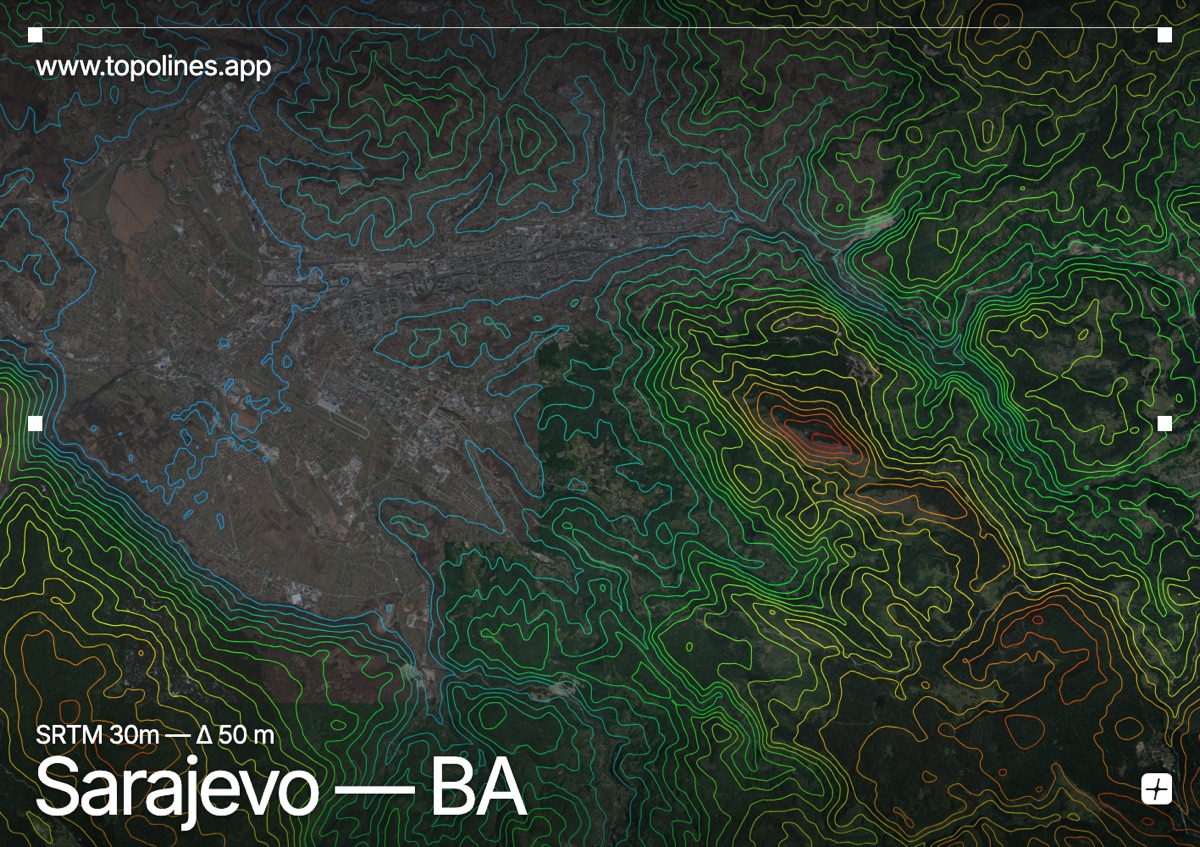 Contour map of Sarajevo