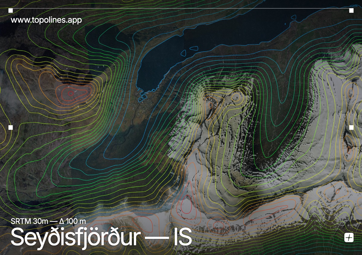 Contour map of Seyðisfjörður